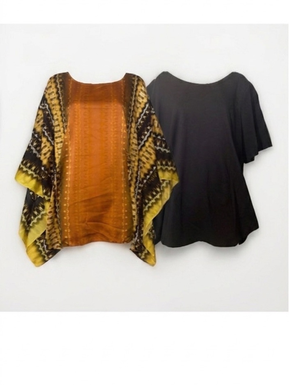 Bob Mackie Gold and Black Patterned Metallic Top & Black Solid Top Set